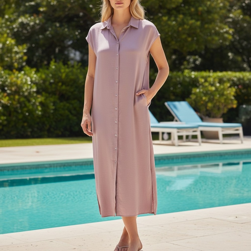 Chicos Mauve Sleeveless Button Down Maxi Shirt Dress Size 0 US 4/6 Collared